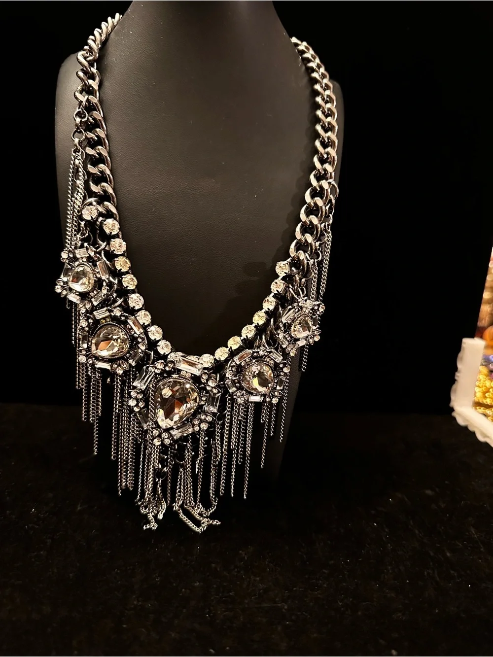 Vintage Charming Charlie Chunky Statement necklace/Glass and black metal